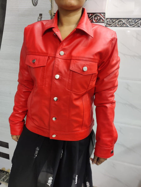 Women's Red Lambskin Leather Shirt
