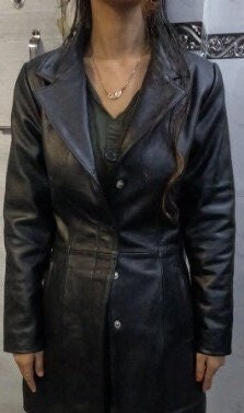 Black Vintage Leather Trench Coat