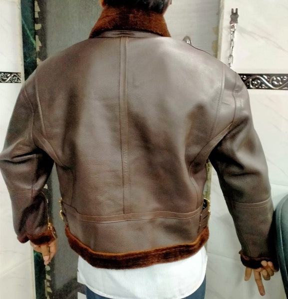 Men's Dark Brown Shearling Aviator Bomber Jacket
