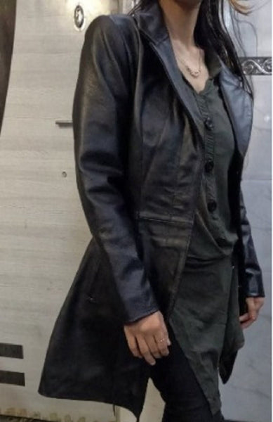 Black Vintage Leather Trench Coat