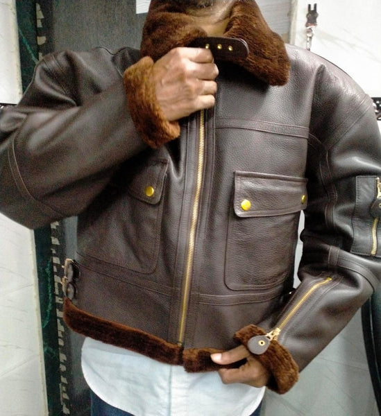 Men's Dark Brown Shearling Aviator Bomber Jacket