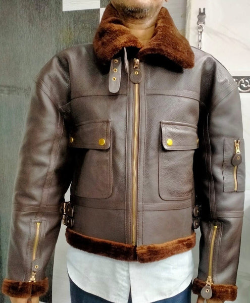 Men's Dark Brown Shearling Aviator Bomber Jacket