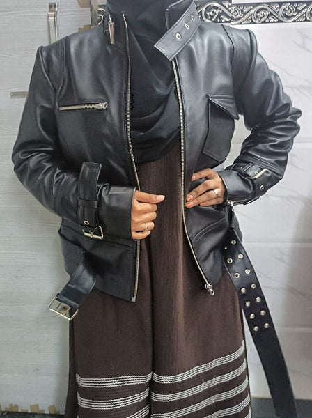 Women's New Style Black Motorcycle Leather Jacket Handmade Slim Fit Racer