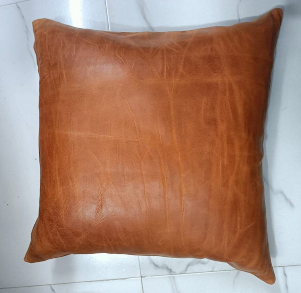 Distressed Tan Luxury Leather Pillow Cover Square Cushion Case – view 2