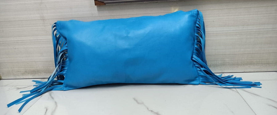 Turquoise Rectangle Pillow Cover Fringe Decorative Leather Cushion