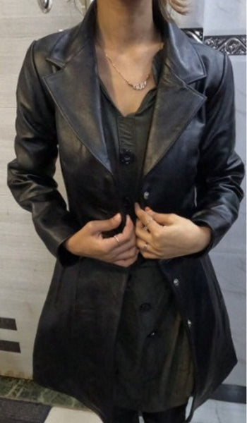 Black Vintage Leather Trench Coat