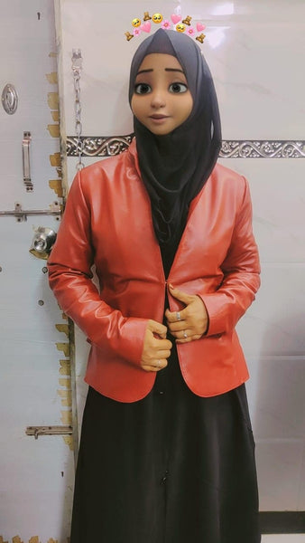Ladies Lambskin Leather Blazer Red For Meetings Stylish Formal Wear