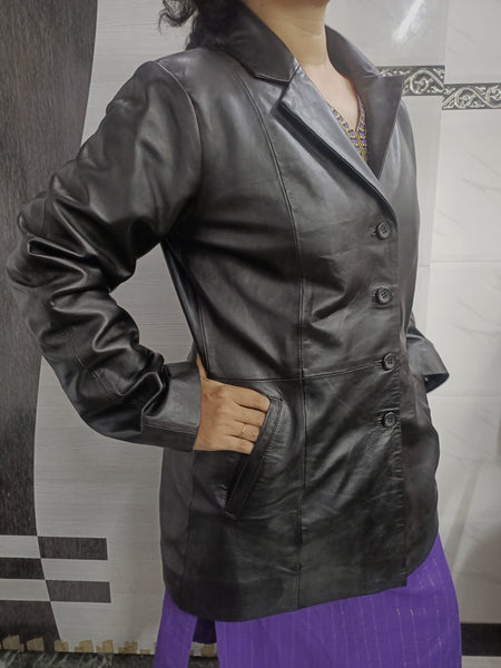 Women's Leather Thigh-Length Midi Trench Coat
