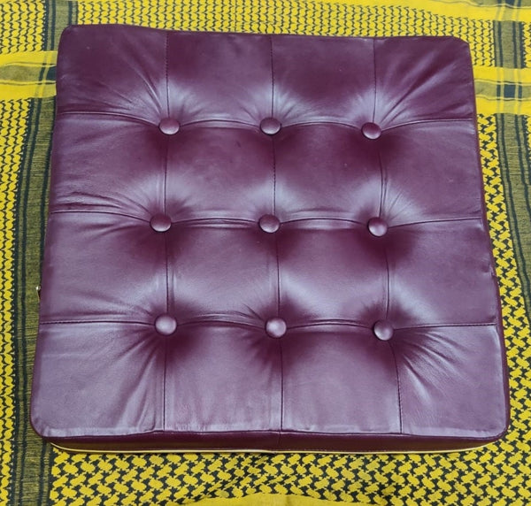 Burgundy Tufted Button Seat Cushion Leather Dining Chair Pad