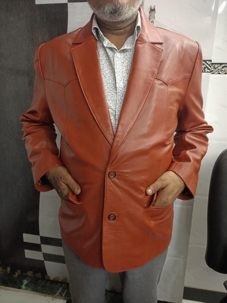 Men's Tan Leather Blazer Slim Fit Coat for Formal Event Meeting Western