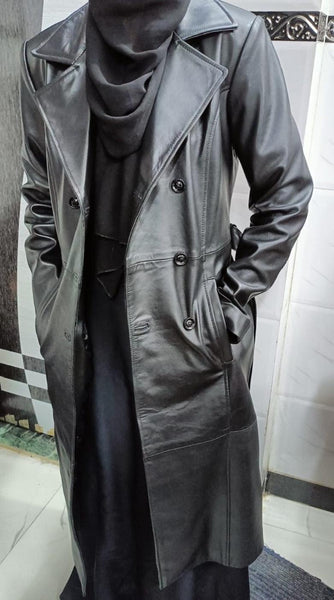 Women's Leather Parka Trench Overcoat