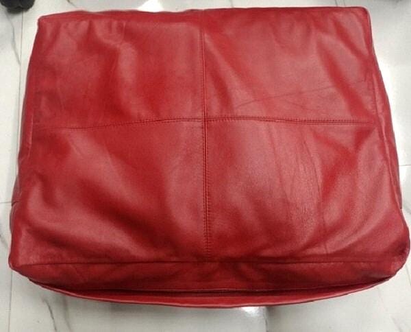 Red Lambskin Leather Bench Floor Cushion Cover