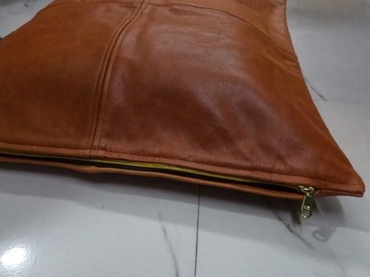 Lambskin Leather Cushion Cover |SQUARE Leather Pillow Cover | Decorative Throw Covers fr Home & Living | Cognac Leather Cover- Tan Brown |RTS16 - Noora International