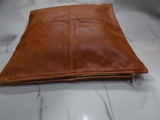 Lambskin Leather Cushion Cover |SQUARE Leather Pillow Cover | Decorative Throw Covers fr Home & Living | Cognac Leather Cover- Tan Brown |RTS16 - Noora International