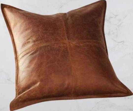Lambskin Leather Cushion Cover |SQUARE Leather Pillow Cover | Decorative Throw Covers fr Home & Living | Cognac Leather Cover- Tan Brown |RTS16 - Noora International