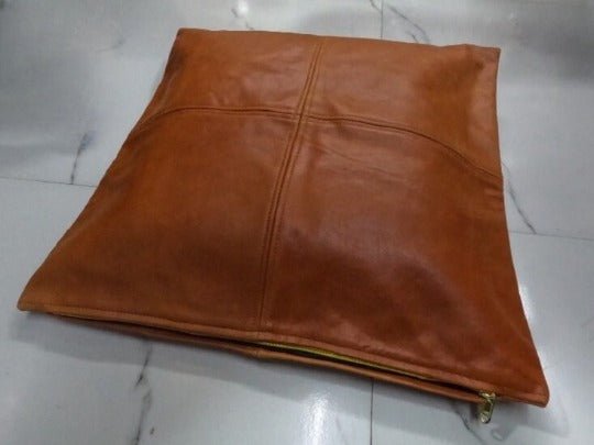 Lambskin Leather Cushion Cover |SQUARE Leather Pillow Cover | Decorative Throw Covers fr Home & Living | Cognac Leather Cover- Tan Brown |RTS16 - Noora International