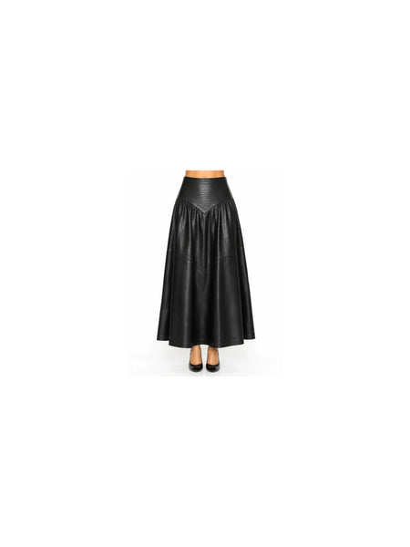 NOORA New PRIMARK STACEY SOLOMON BLACK LEATHER LOOK PLEATED MIDI SKIRT SJ141 — belly-to-toes white-studio product hero