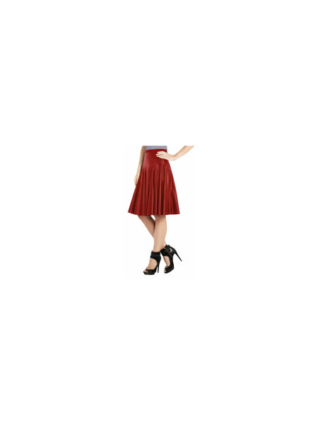 Noora Women Genuine Lambskin Red Leather Knee length Skirt Short Sexy skirt SP58 — belly-to-toes white-studio product hero