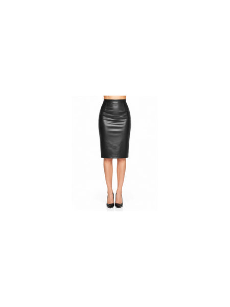 NOORA Hot! Womens Real Lambskin Black Leather Skirt Below Knee Stylish Soft BIN2 — belly-to-toes white-studio product hero