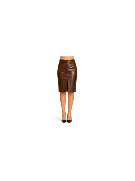NOORA BROWN LEATHER SKIRT SOFT CAREER FULLY SIZE KNEE LENGTH Customized IN1 — belly-to-toes white-studio product hero