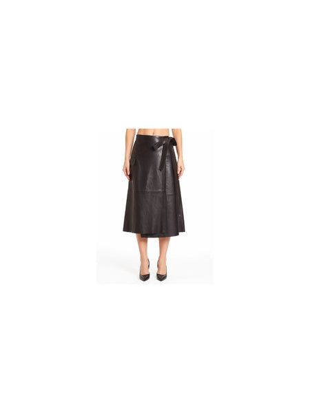 NOORA Women Leather Skirt Genuine Real Lambskin Soft Leather Below Knee Skirt SP — belly-to-toes white-studio product hero