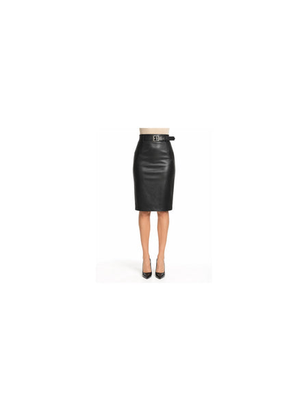 Noora Womens Lambskin Black Leather pencil skirt 100% Genuine SK-20 — belly-to-toes white-studio product hero