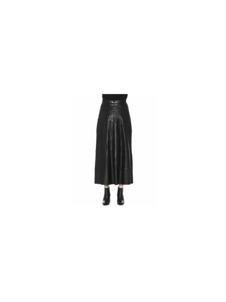 Noora Women's High Waist Long Skirts Swing Leather Cross Flared A-Line Dress ST0345 — belly-to-toes white-studio product hero