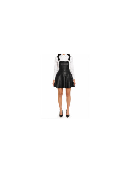 NOORA WOMEN Skirt 100% LAMBSKIN Leather Black Dress Overall Strap Suspenders SP5 — belly-to-toes white-studio product hero
