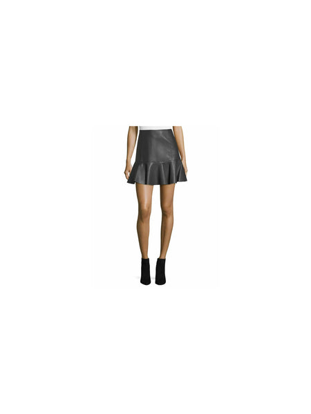 NOORA Black Hot Women's Genuine Lambskin Real Leather Skirt Soft Mini Skirt IN2 — belly-to-toes white-studio product hero