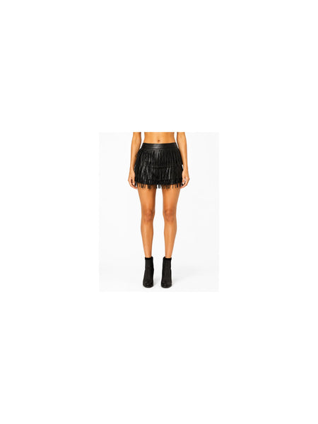 Noora Womens Lady High Waist Leather Fringe Tassel Evening Party Mini Skirt SK-6 — belly-to-toes white-studio product hero