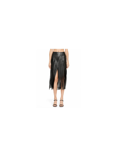 NOORA Handmade Women Slim Leather Fringe Skirts Belt Gypsy Style Black WA18 — belly-to-toes white-studio product hero
