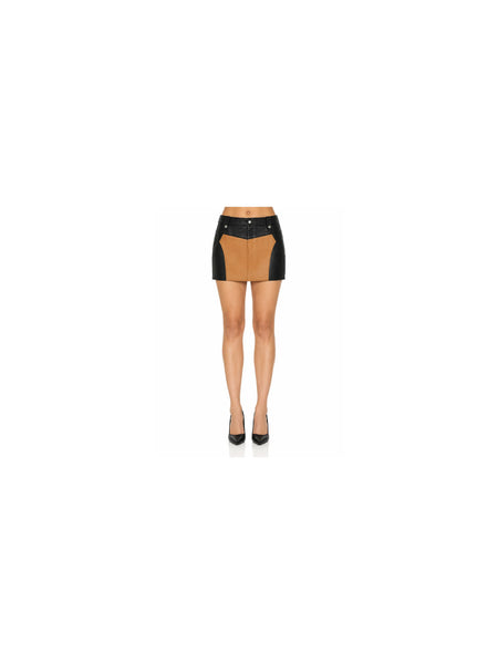 NOORA Handmade Bicolor Vintage Mini Leather Skirt Womens Black Butterscotch Customized Womens FULL Leather skirt, soft skirt SP103 — belly-to-toes white-studio product hero