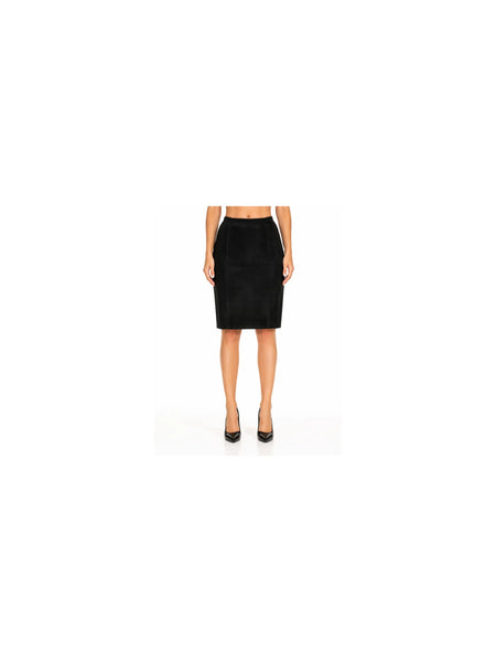 NOORA The Limited Women's Pencil Skirt Black Suede Leather Lined Career Classic Lambskin Leather Skirt WA40 — belly-to-toes white-studio product hero