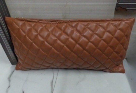 Mango Tan Lambskin Leather Diamond-Stitched Cushion Cover - Noora International