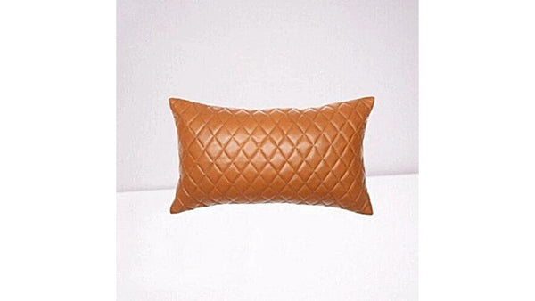 Mango Tan Lambskin Leather Diamond-Stitched Cushion Cover - Noora International