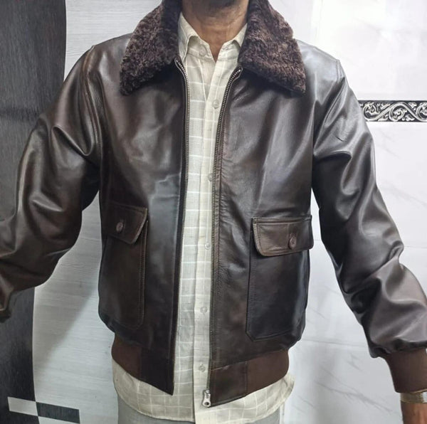 Men's Antique Brown G-1 Aviator Bomber Jacket - Noora International
