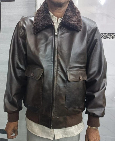 Men's Antique Brown G-1 Aviator Bomber Jacket - Noora International