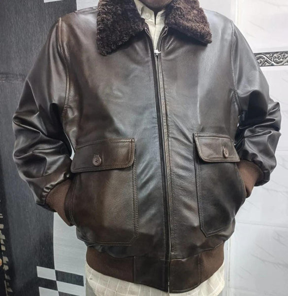 Men's Antique Brown G-1 Aviator Bomber Jacket - Noora International