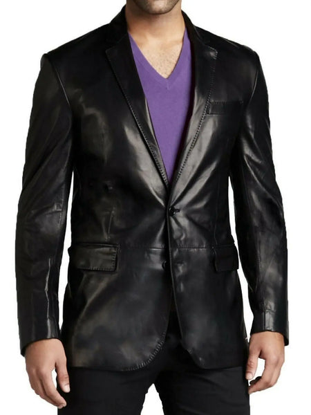 Nooora New MEN'S  REAL Lambskin LEATHER Black SLIM FIT COAT / JACKET NI-23 – men's formal leather product on male model – Noora International
