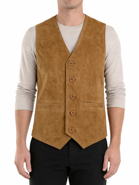 NOORA Mens Waistcoat Suede Leather Retro Vintage Western Vest  NI-82 – men's formal leather product on male model – Noora International