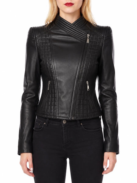 NOORA 100% New Women's Vintage Genuine Real Lambskin Leather Black Slim Fit Biker Motorcycle Stylish - standardized hero