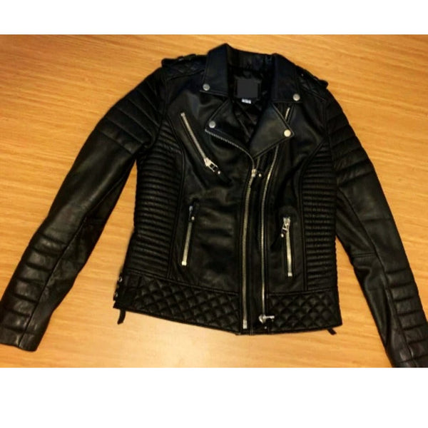 Noora Boda Skin Replica Black Leather Biker Jacket Kay Michaels UNISEX Style Quilted Leather JACKET YK38 - Noora International