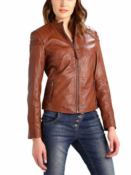NOORA Brand New Women's Genuine Leather Lambskin Motorcycle Jacket Biker BS-129 - standardized hero