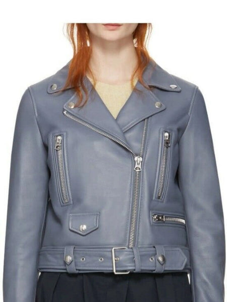 NOORA Brand New Womens Grey Lambskin Leather Short Jacket for Halloween RS251 - standardized hero