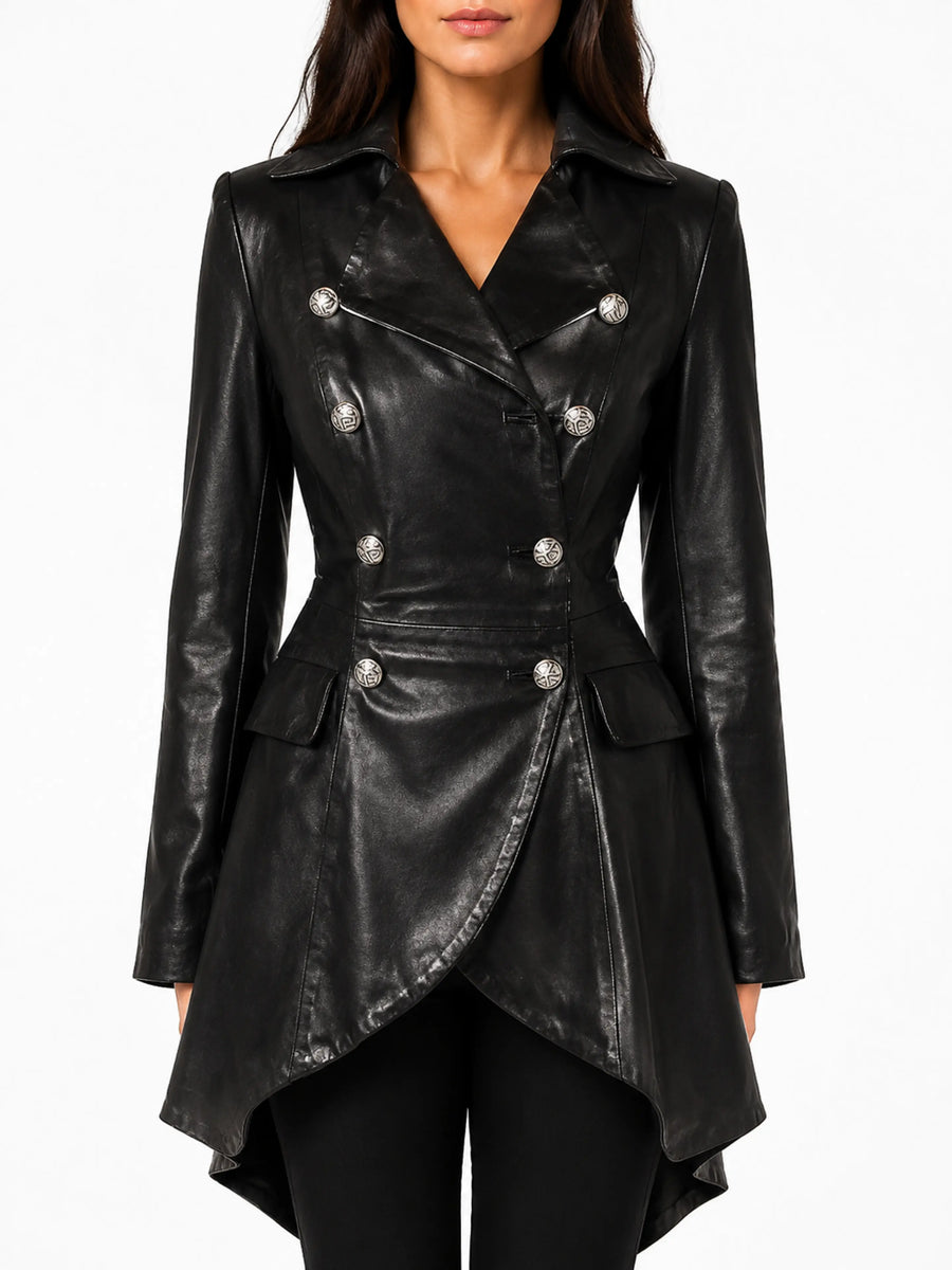 Black Leather Trench Coat Women's Long Overcoat Winter Jacket, Designer Trench Coat, Celebrity Coat