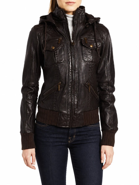 NOORA Customize Handmade Dark Brown Lambskin Leather Jacket with zipper pocket Bomber jacket with - standardized hero