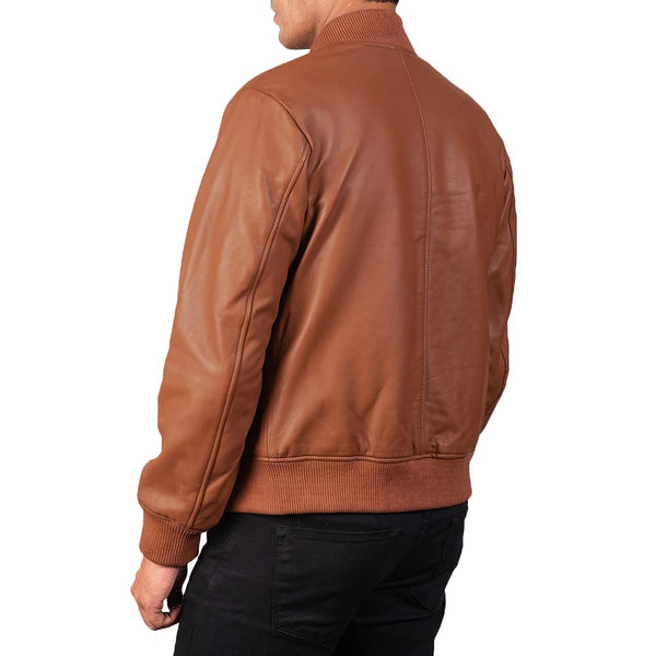 Noora Genuine Men's Lambskin TAN Bomber Leather Jacket Cafe Racer Riding Jacket With Zipper & Pocket - Noora International