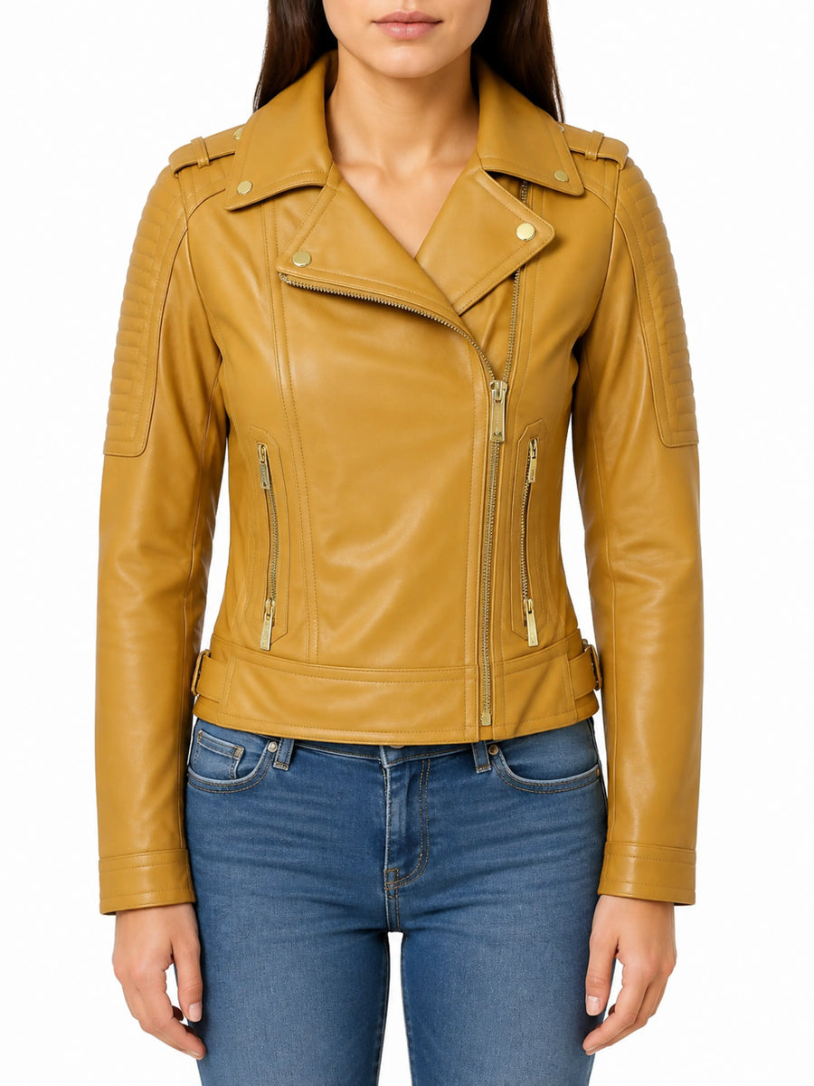 Gorgeous Designer Slim Fit Lambskin Hot Beige Leather Jacket Modern Jacket