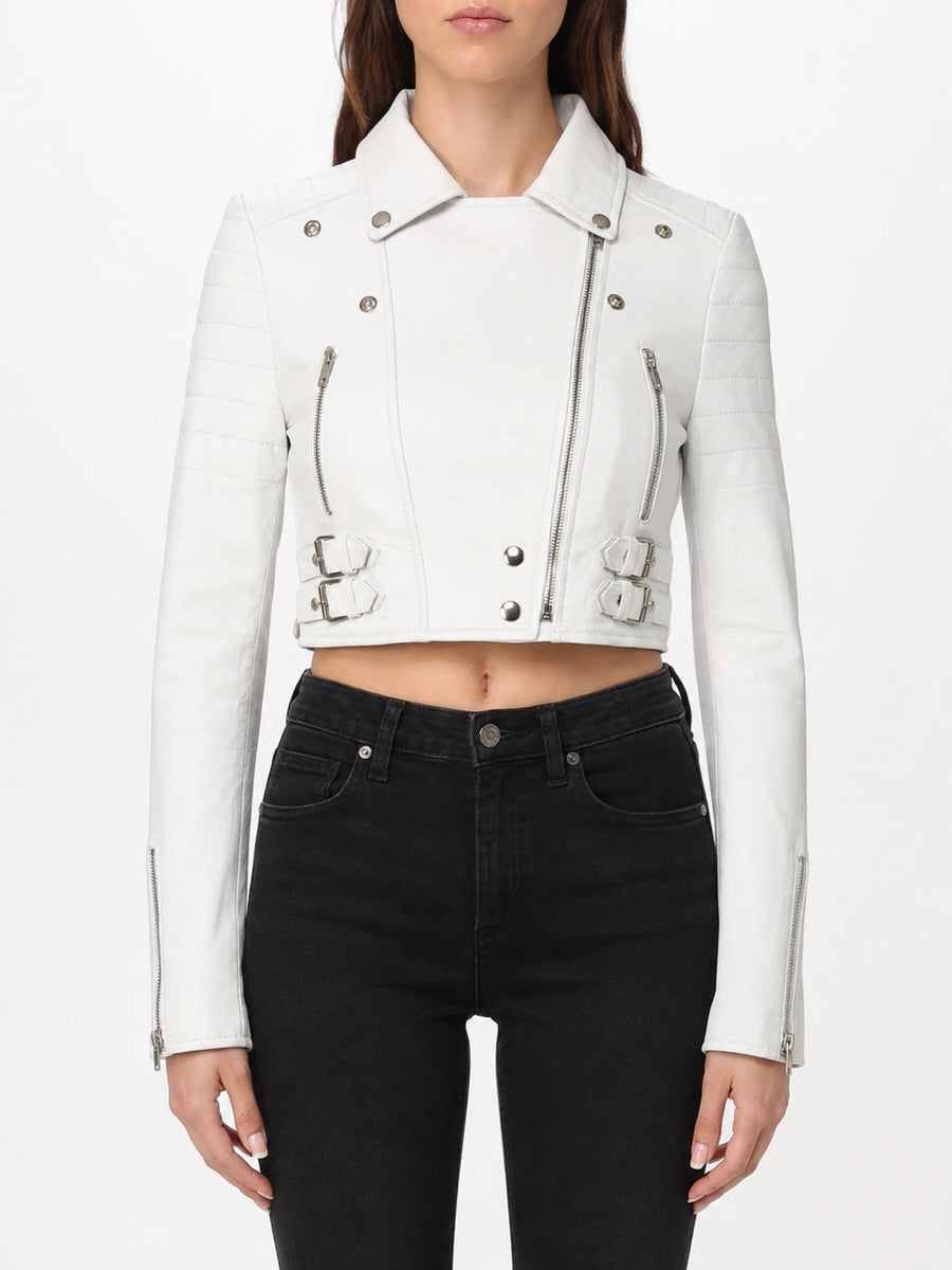 Womens Cropped Jacket Short Body Gothic Biker Real Leather Jacket