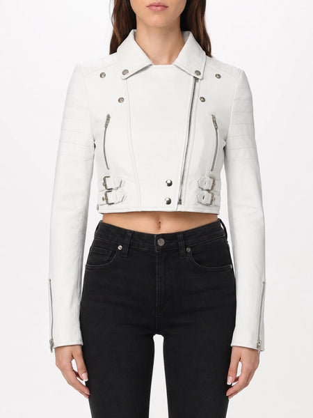 NOORA Womens Cropped Jacket Short Body Gothic Biker REAL LEATHER Jacket WA498 — standardized studio hero